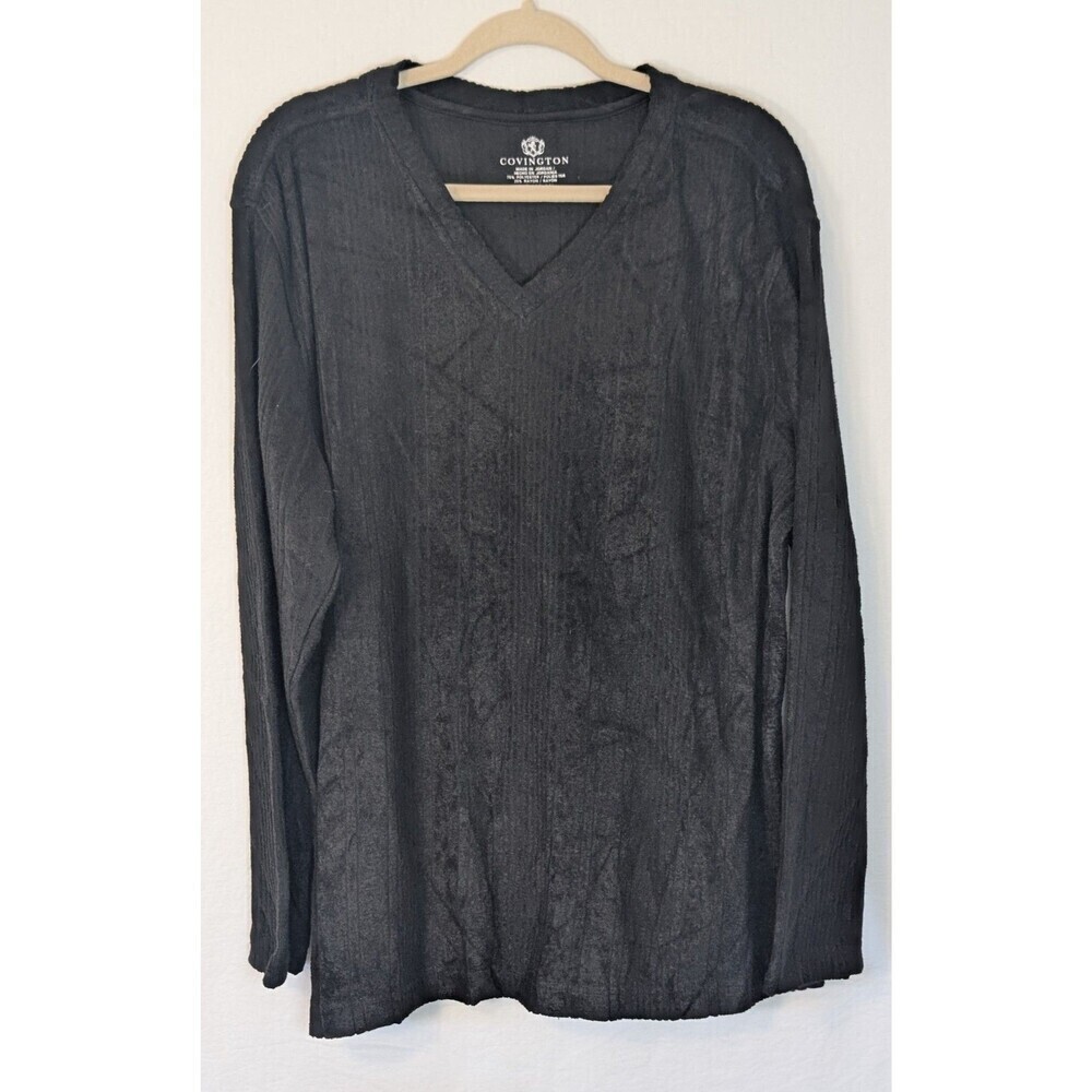 Vintage Covington Sears V-Neck Knit Sweater Terry Cloth Feel Charcoal Men’s Lrg